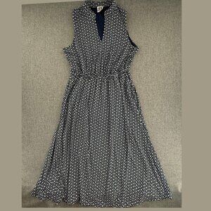 Anne Klein A-Line Midi Dress 4 Dark navy & White Sleeveless Cinched Waist Career